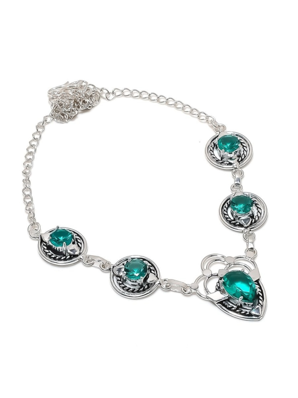 Mint Tourmaline Handmade Gemstone 925 Silver Jewelry Necklace 18'' NWT